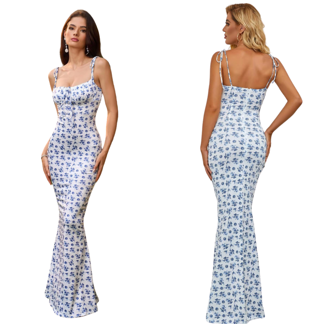 Vestido de tirantes ajustado con estampado floral y lazo al frente