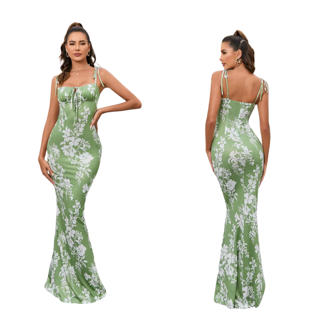 Vestido de tirantes ajustado con estampado floral y lazo al frente