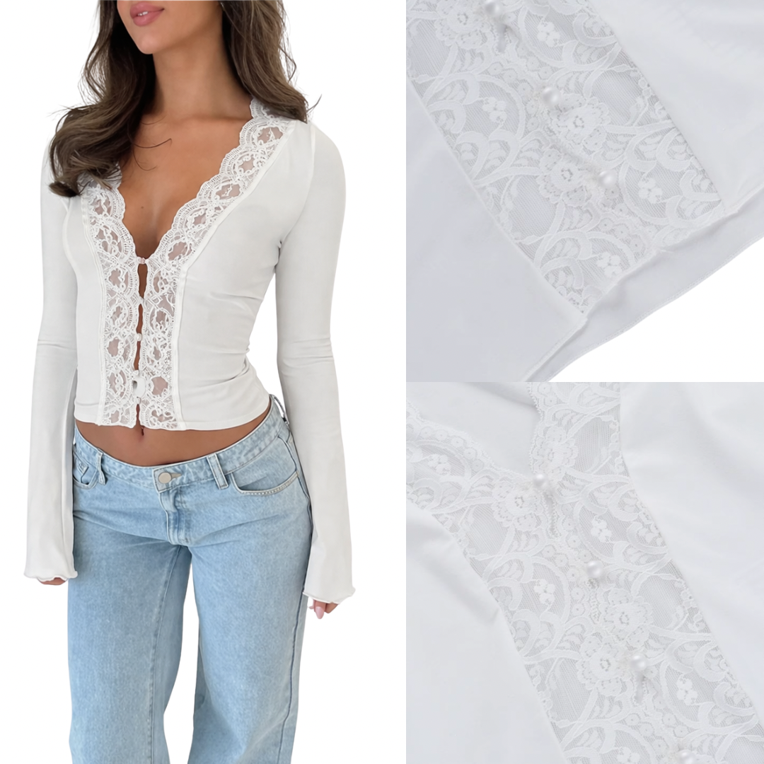 Camiseta de mujer con encaje y botones delanteros