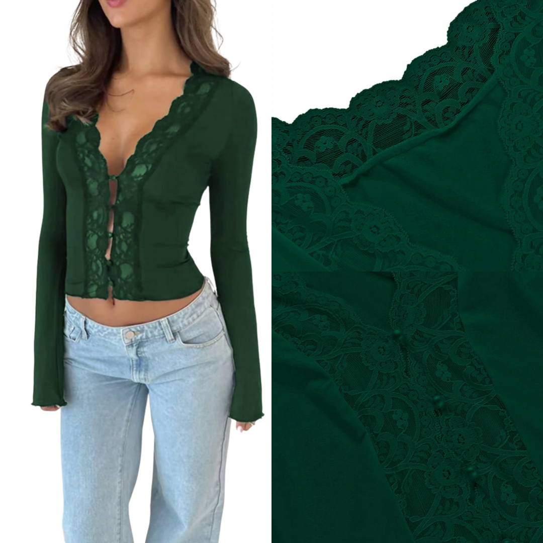 Camiseta de mujer con encaje y botones delanteros