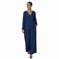 Conjunto para mujer con cuello en V y pantalón de pierna ancha