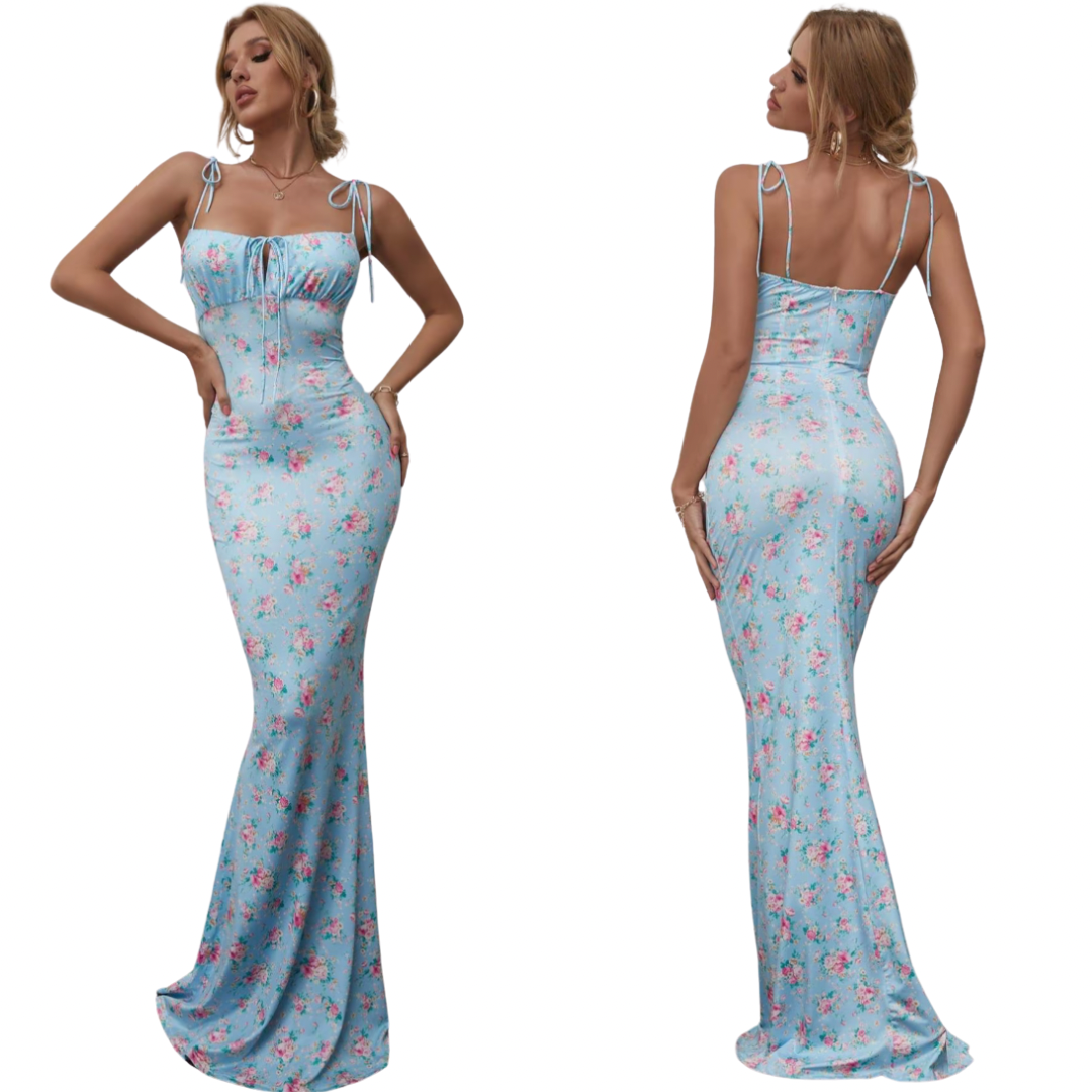 Vestido de tirantes ajustado con estampado floral y lazo al frente