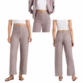 Pantalones de pierna ancha con bolsillos de parche, 100 % lino europeo