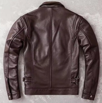 Chaqueta de cuero genuino para hombre, ropa ajustada