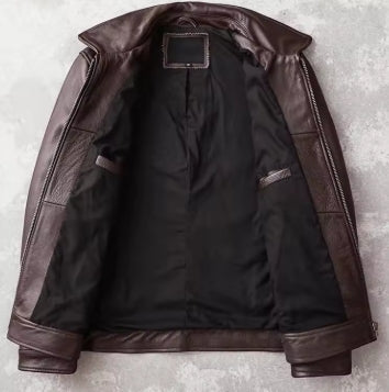 Chaqueta de cuero genuino para hombre, ropa ajustada