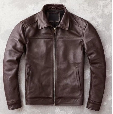 Chaqueta de cuero genuino para hombre, ropa ajustada