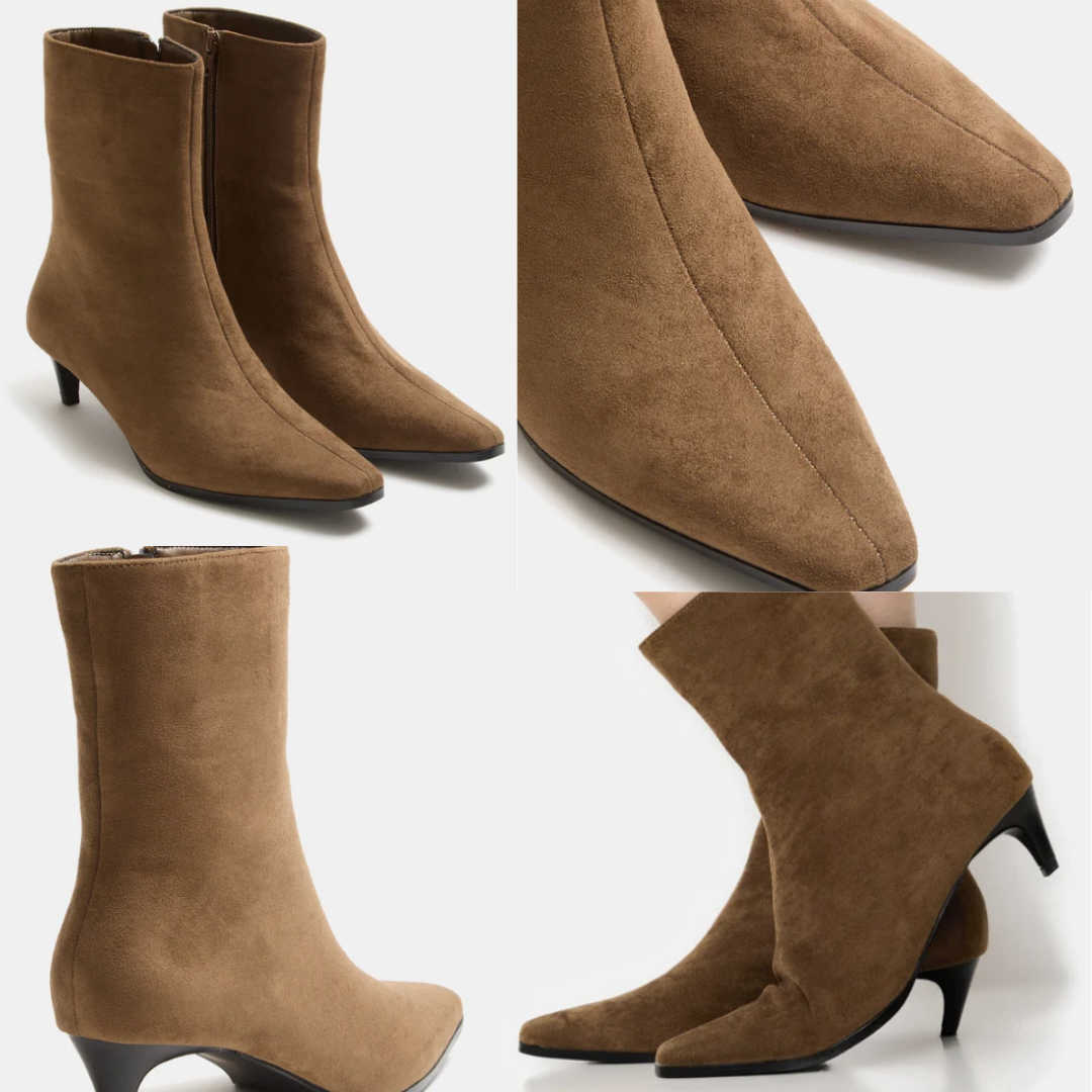 Botas puntiagudas de ante sintético con tacón pequeño
