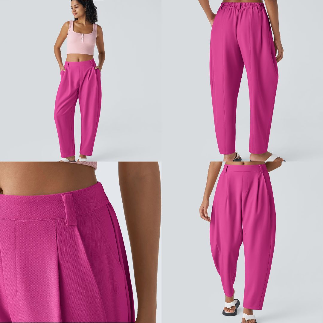 Pantalones de pierna recta con bolsillos de talla media