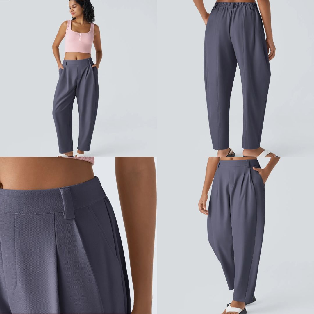 Pantalones de pierna recta con bolsillos de talla media