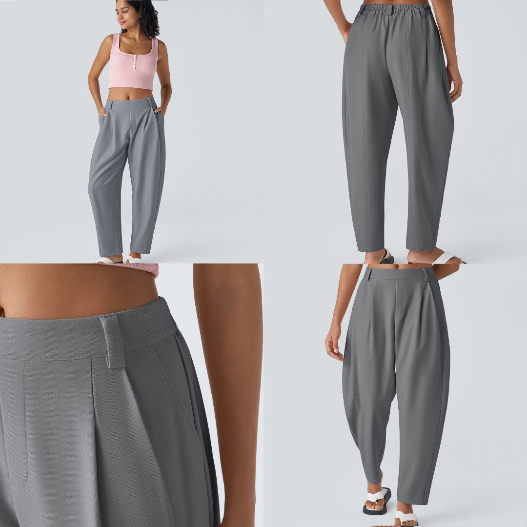Pantalones de pierna recta con bolsillos de talla media