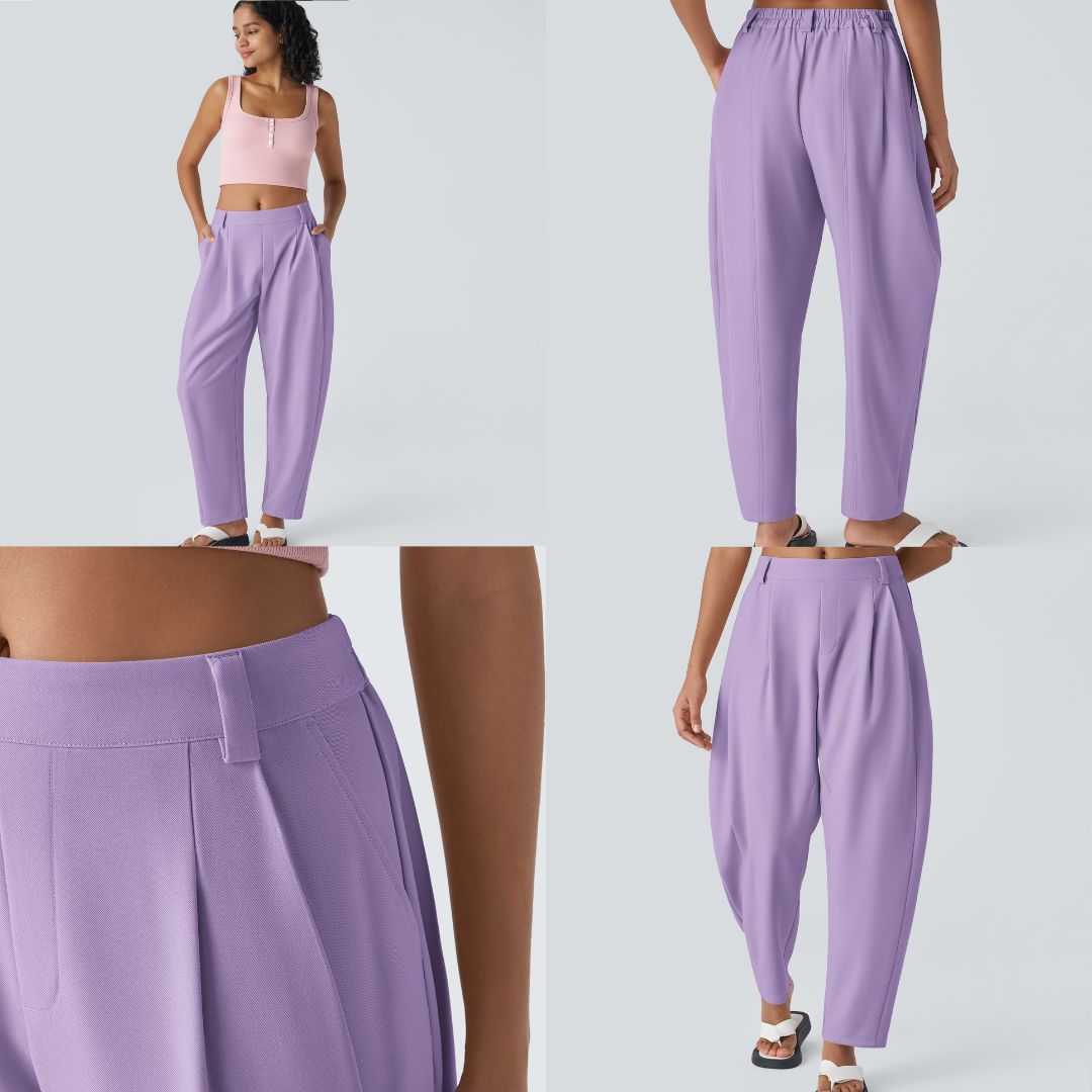 Pantalones de pierna recta con bolsillos de talla media