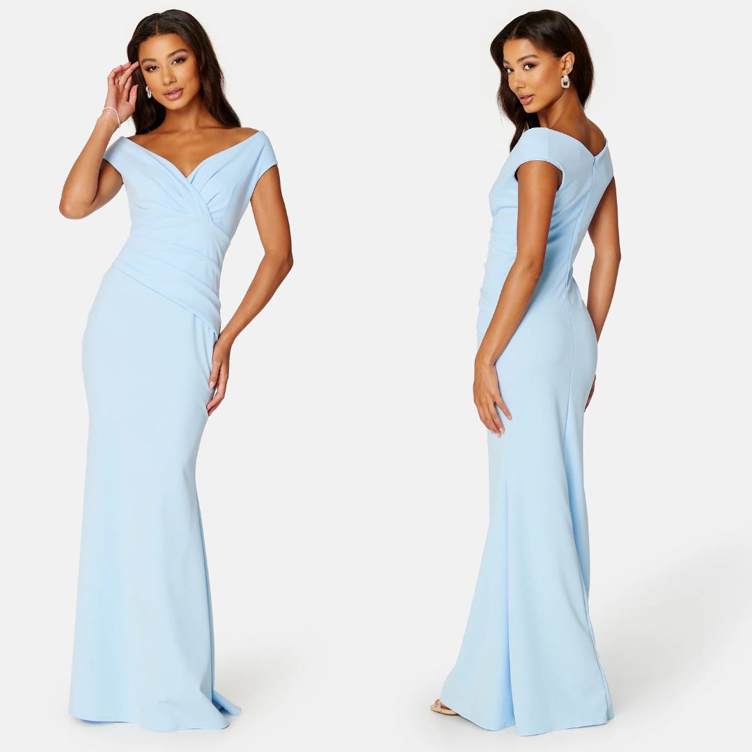 Goddiva Vestido largo con pliegues Bardot