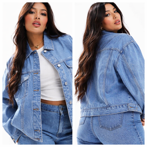 Chaqueta vaquera extragrande con lavado medio estilo años 90