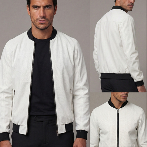 Chaqueta de cuero para hombre blanco