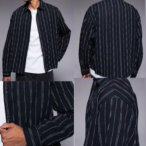Camisa a rayas de corte cuadrado extragrande