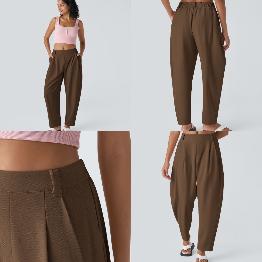 Pantalones de pierna recta con bolsillos de talla media
