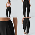Pantalones de pierna recta con bolsillos de talla media