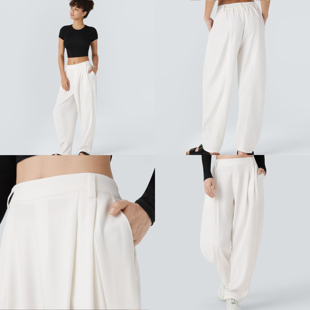 Pantalones de pierna recta con bolsillos de talla media