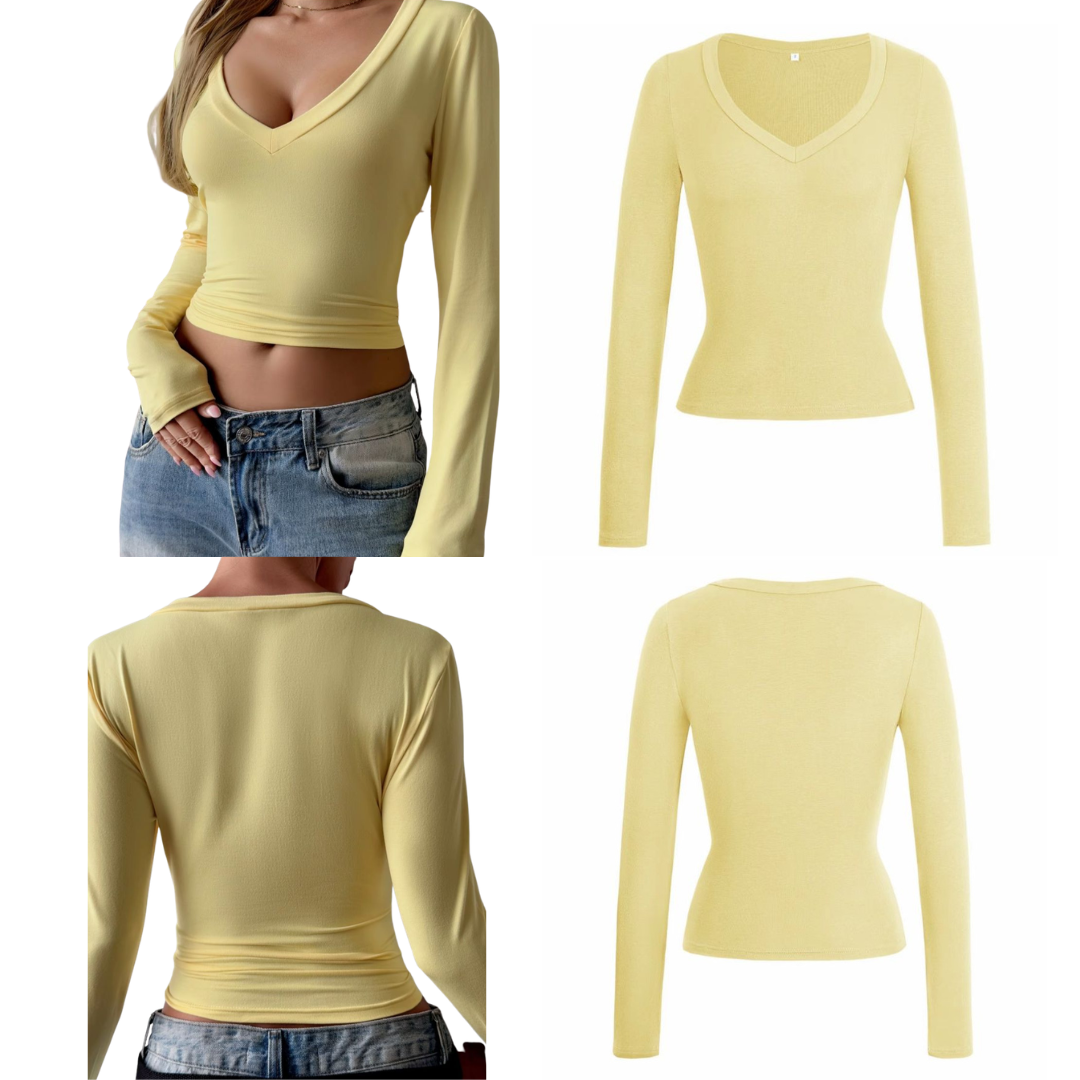 Camiseta con cuello en V y manga larga