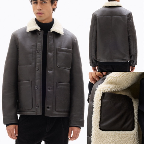 Chaqueta con forro de piel de oveja  marrón oscuro