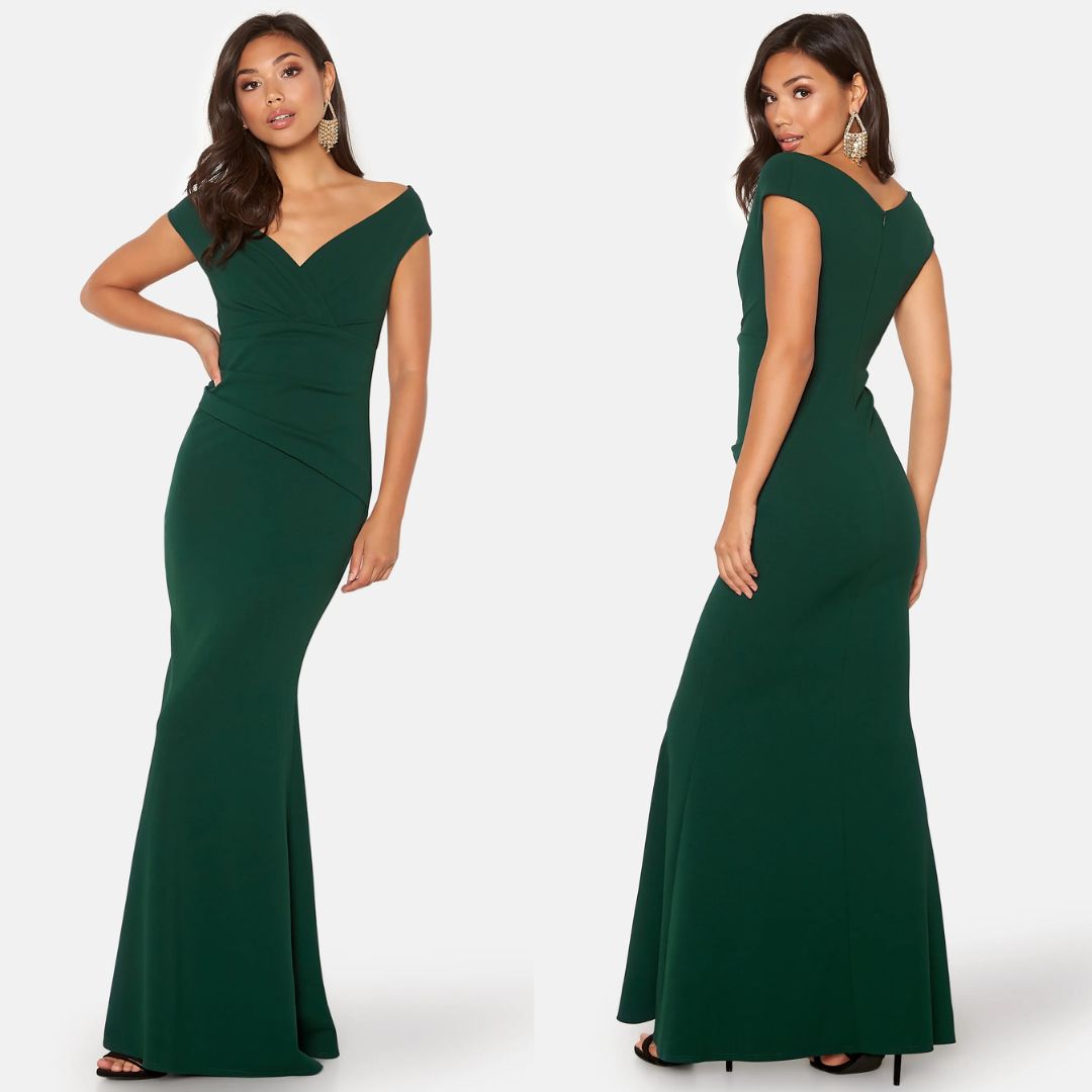 Goddiva Vestido largo con pliegues Bardot