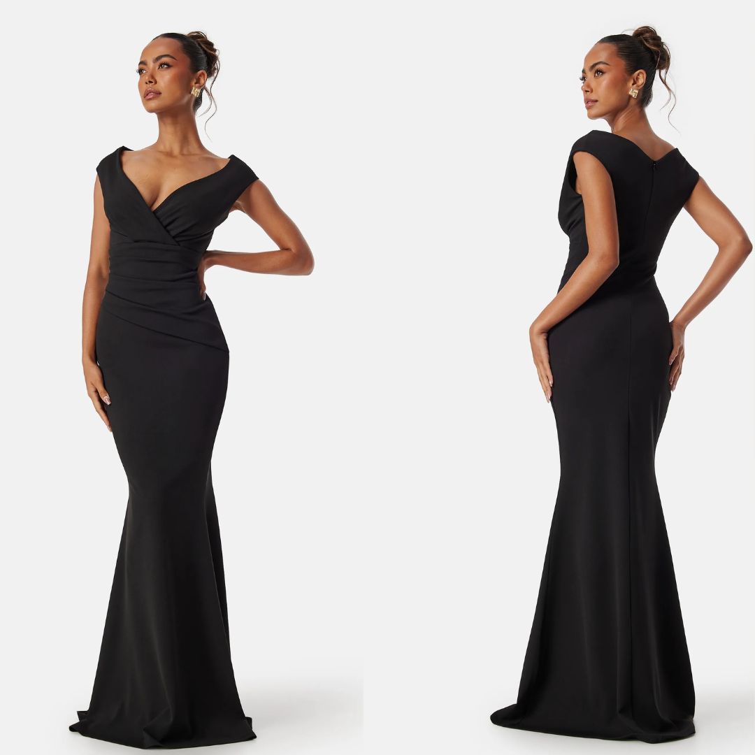 Goddiva Vestido largo con pliegues Bardot