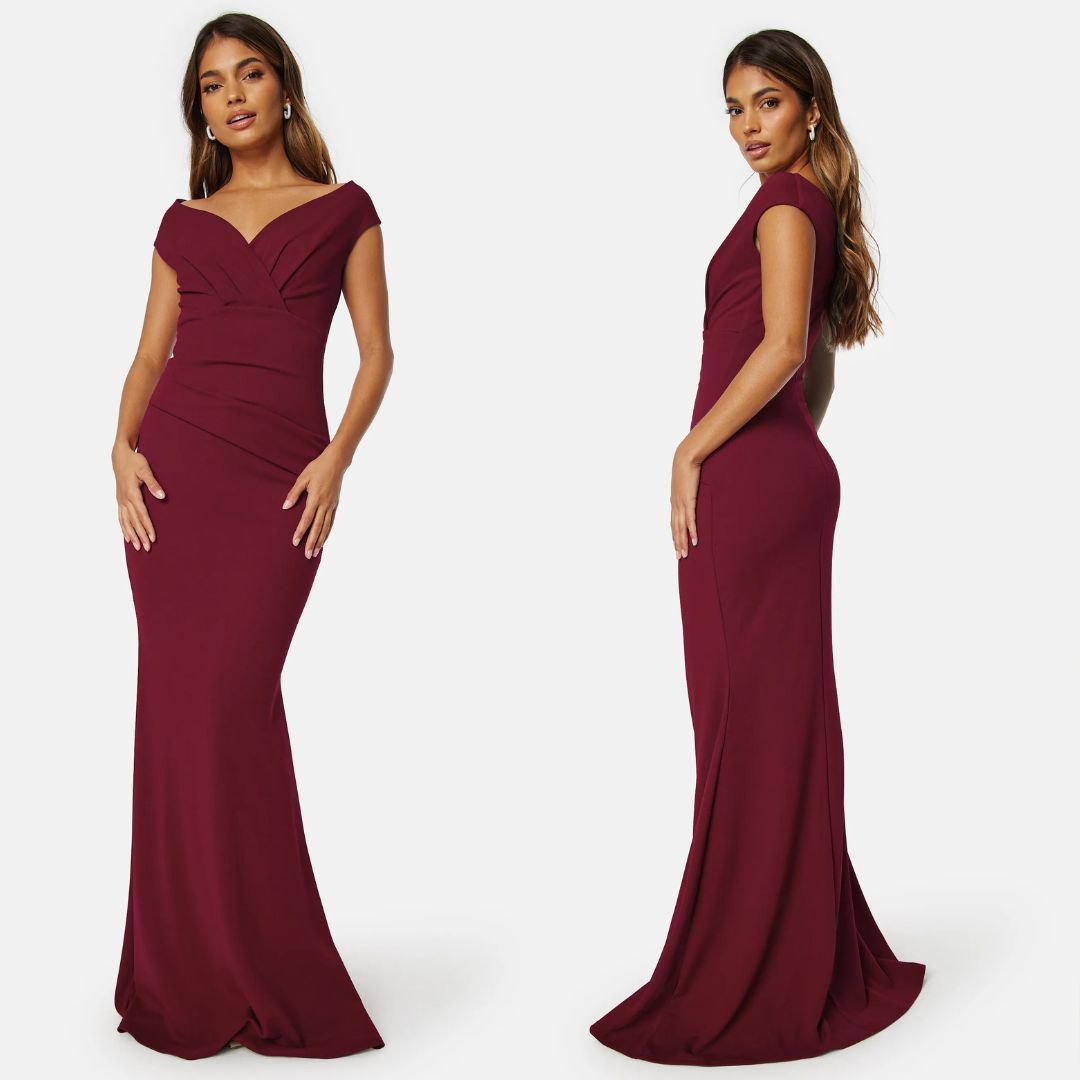 Goddiva Vestido largo con pliegues Bardot