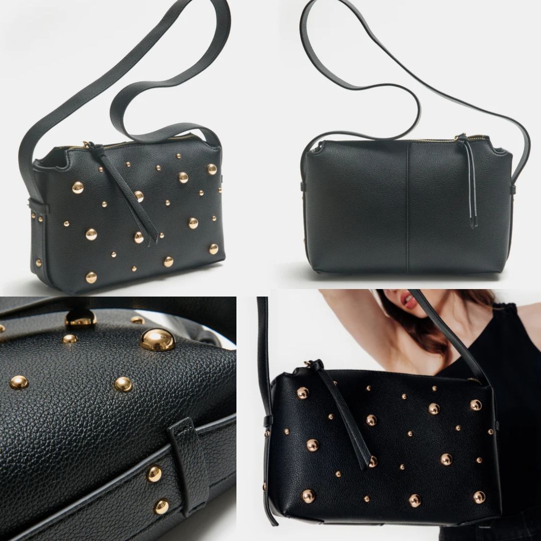 Bolso cuadrado con tachuelas para llevar al hombro