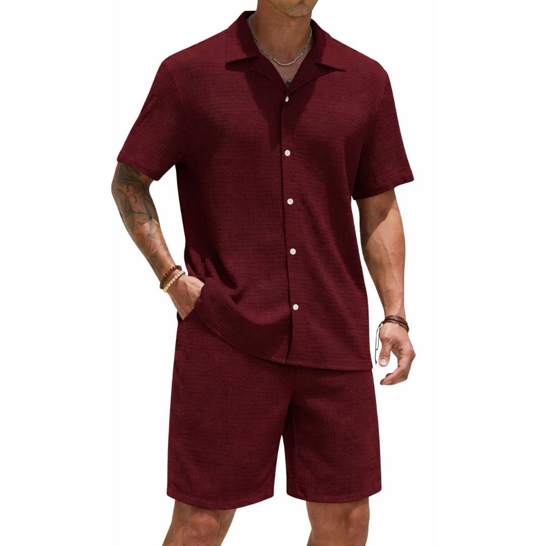 Conjunto casual con camisa de manga corta y pantalones cortos
