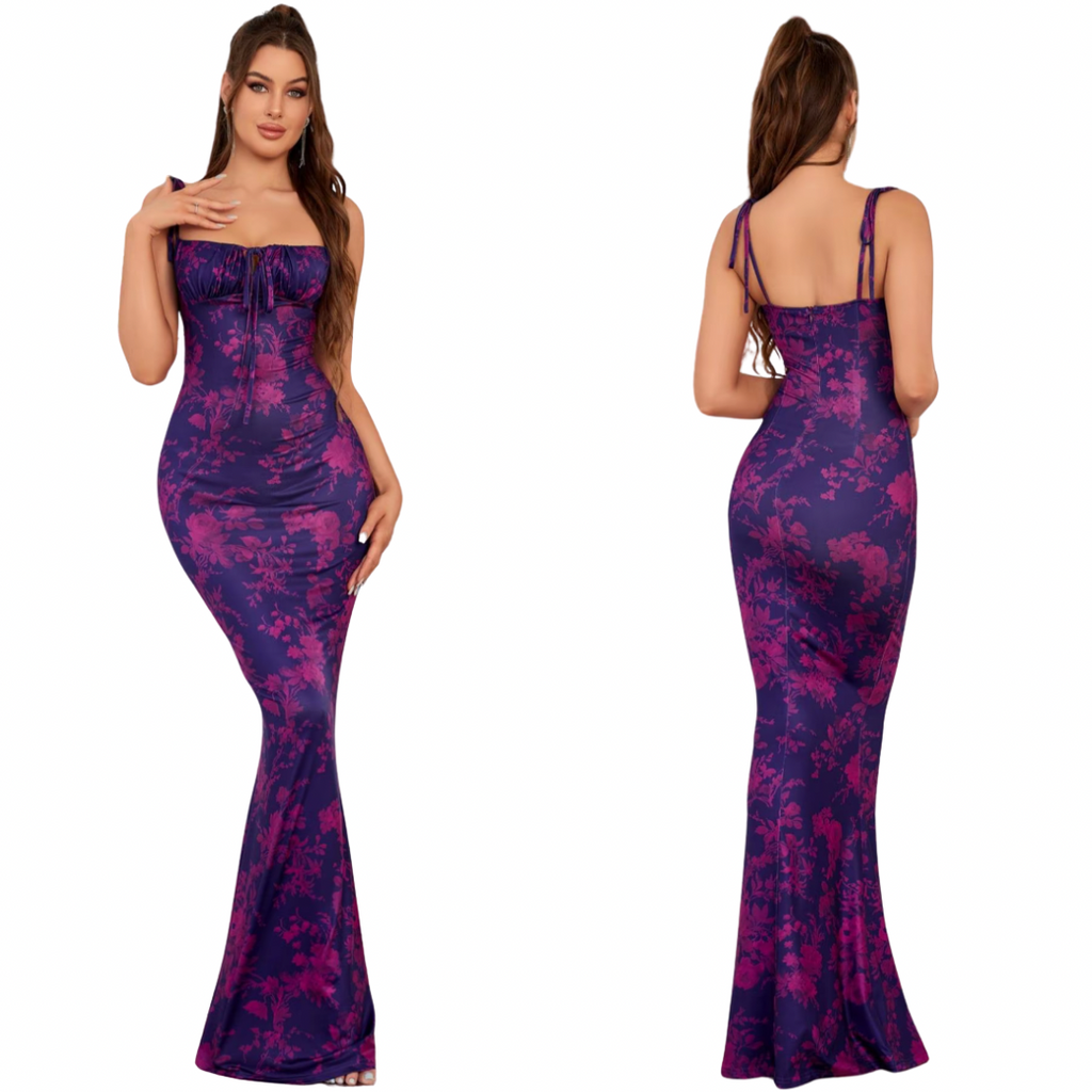 Vestido de tirantes ajustado con estampado floral y lazo al frente