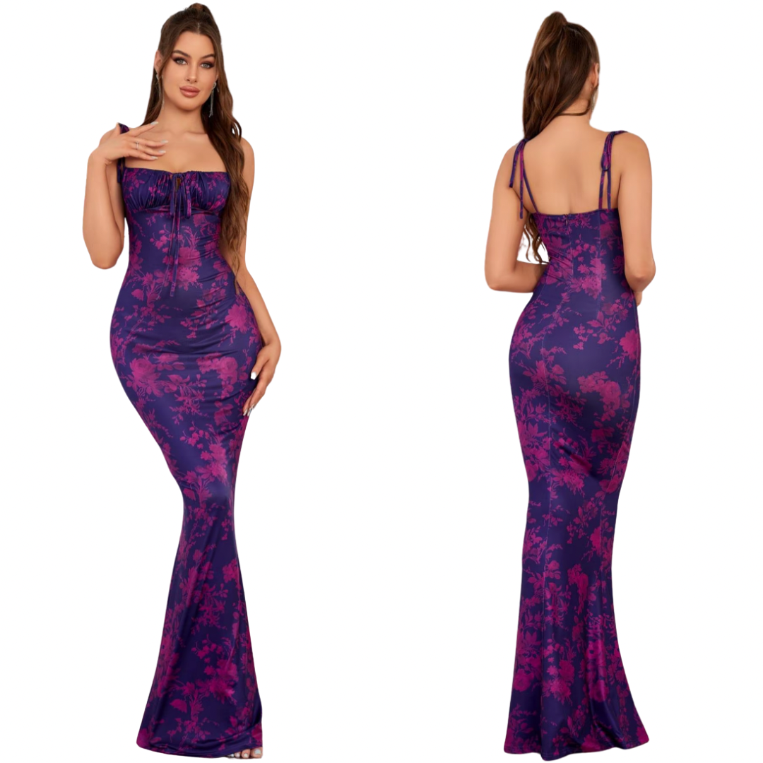 Vestido de tirantes ajustado con estampado floral y lazo al frente