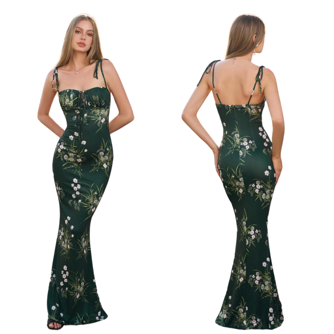 Vestido de tirantes ajustado con estampado floral y lazo al frente