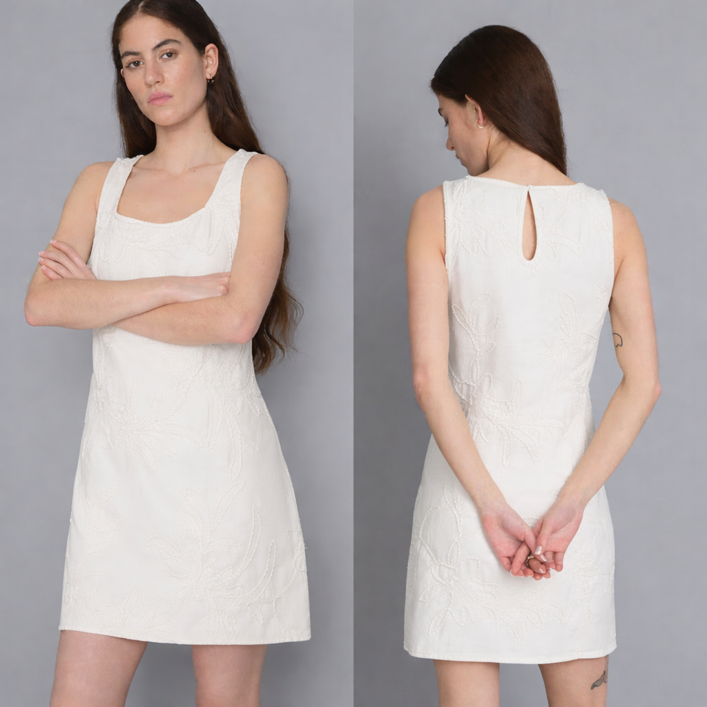 Minivestido de mezclilla de algodón bordado