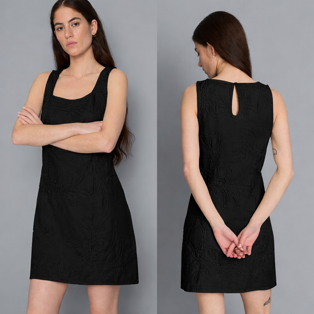 Minivestido de mezclilla de algodón bordado