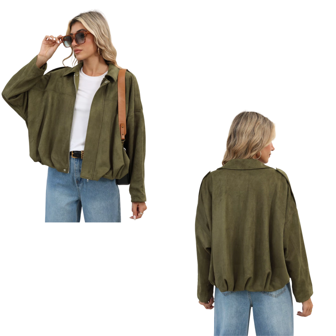 Chaqueta corta militar holgada de mujer