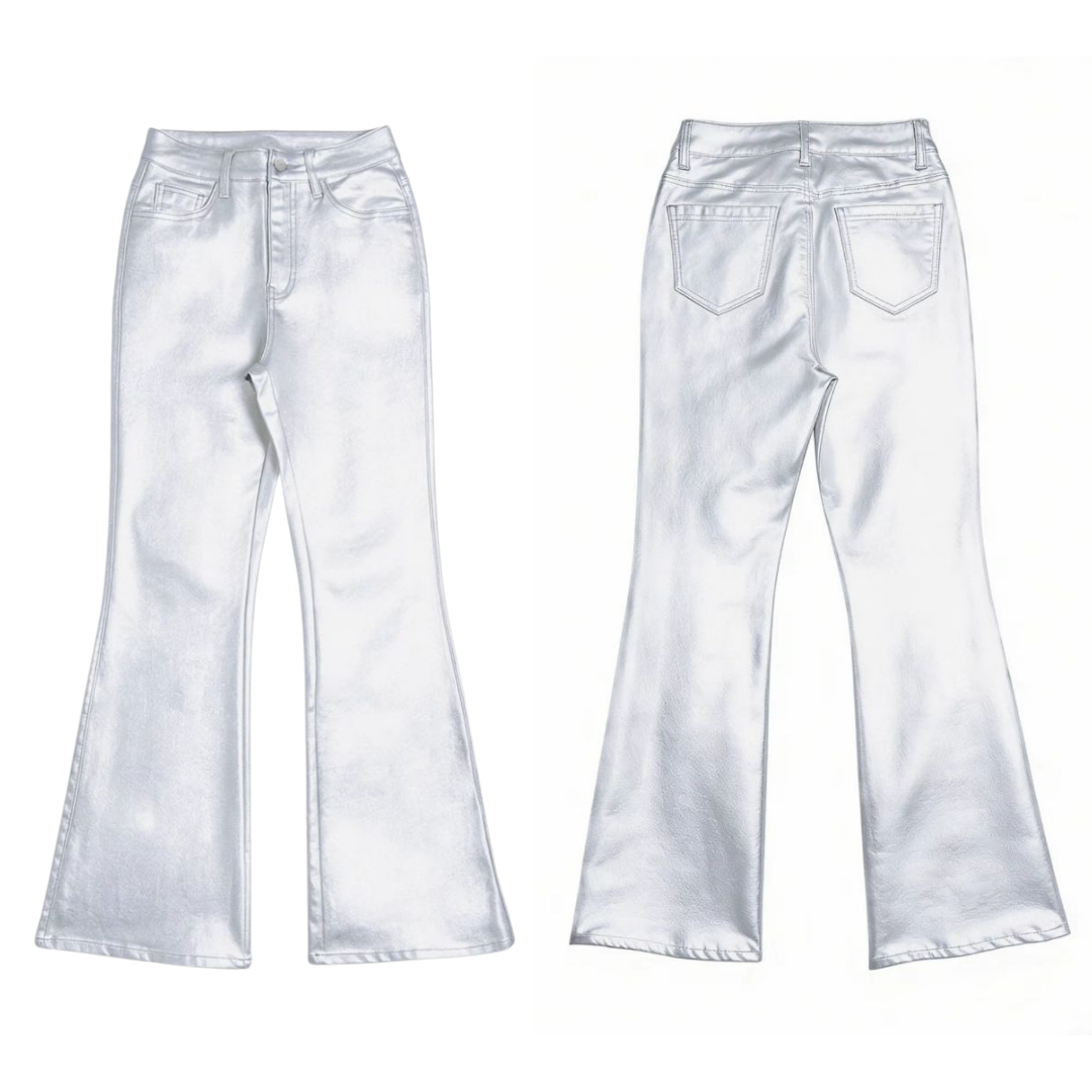 Pantalones de campana elásticos con acabado brillante