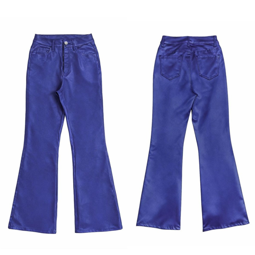Pantalones de campana elásticos con acabado brillante