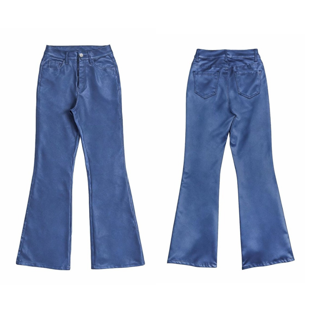 Pantalones de campana elásticos con acabado brillante