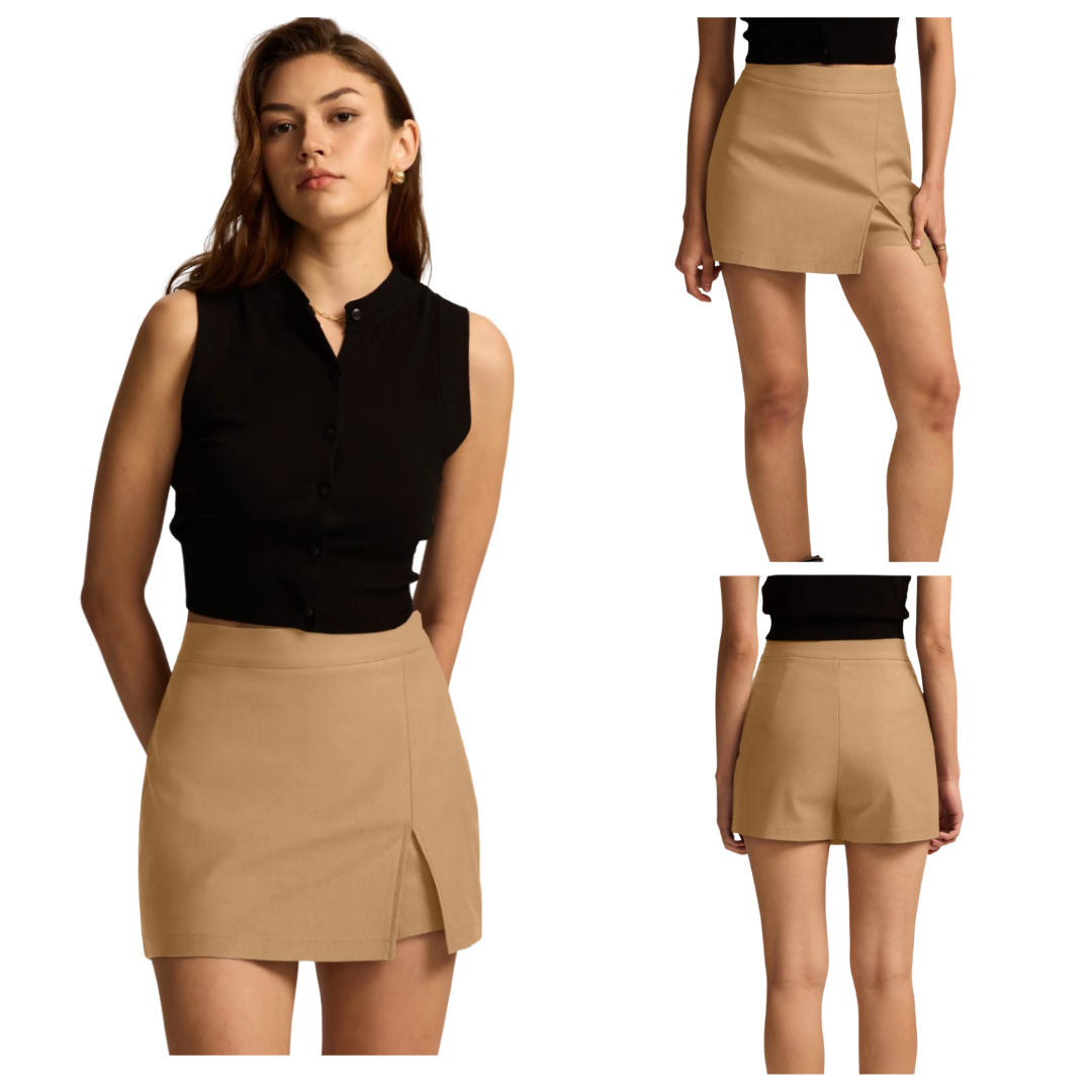Falda-pantalón de cintura alta con abertura