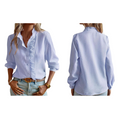 Blusa lisa de mujer con ribete de volantes y botones delanteros
