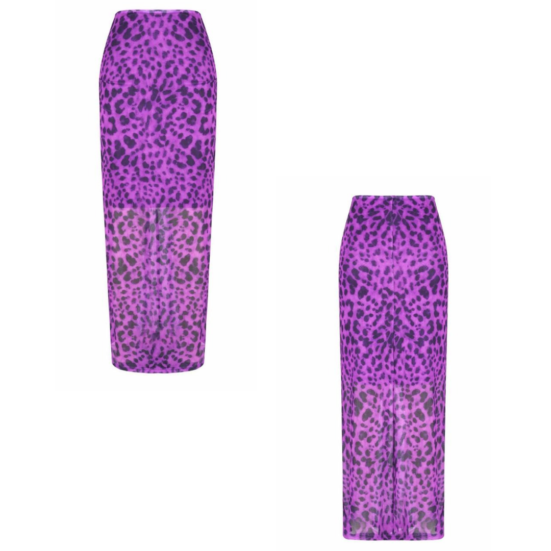 Falda de malla con estampado de leopardo y cintura alta