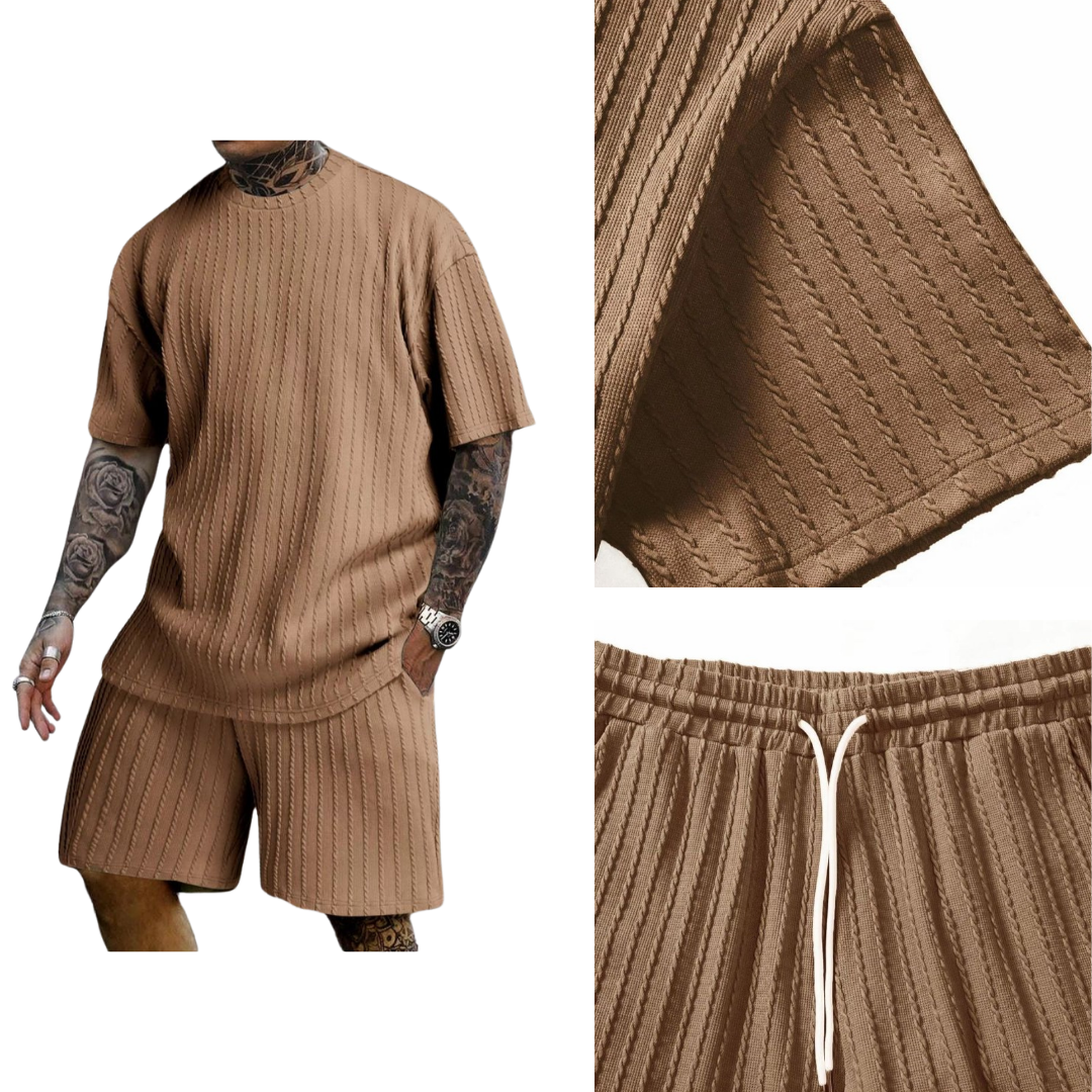 Conjunto 2 piezas camiseta oversize de punto y pantalones con cordón