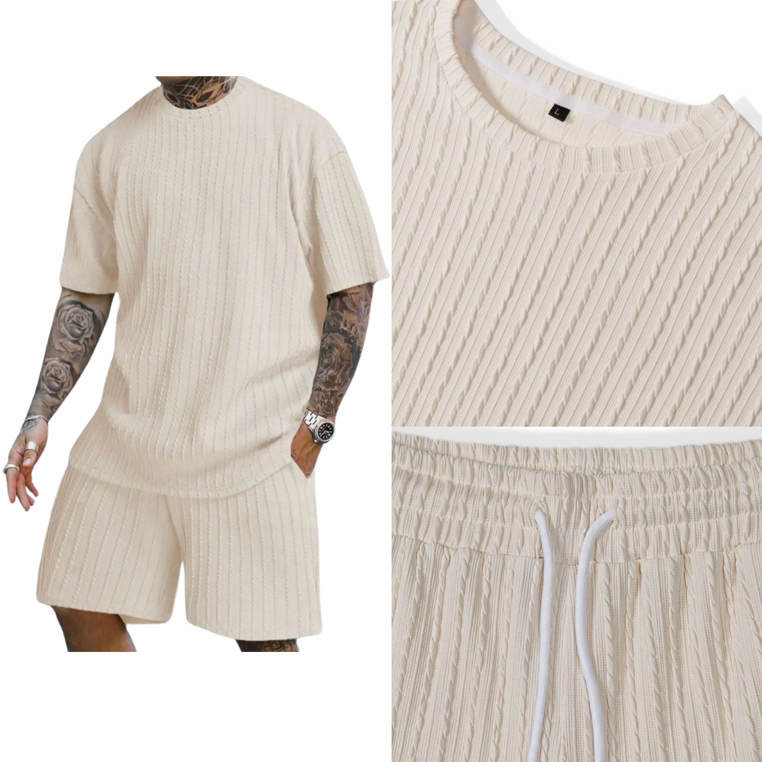 Conjunto 2 piezas camiseta oversize de punto y pantalones con cordón