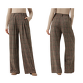 Pantalones casuales de pierna ancha con cintura alta y bolsillos de cuadros pata de gallo