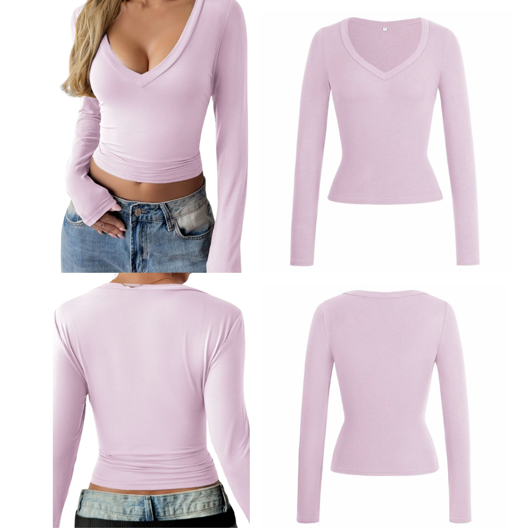 Camiseta con cuello en V y manga larga